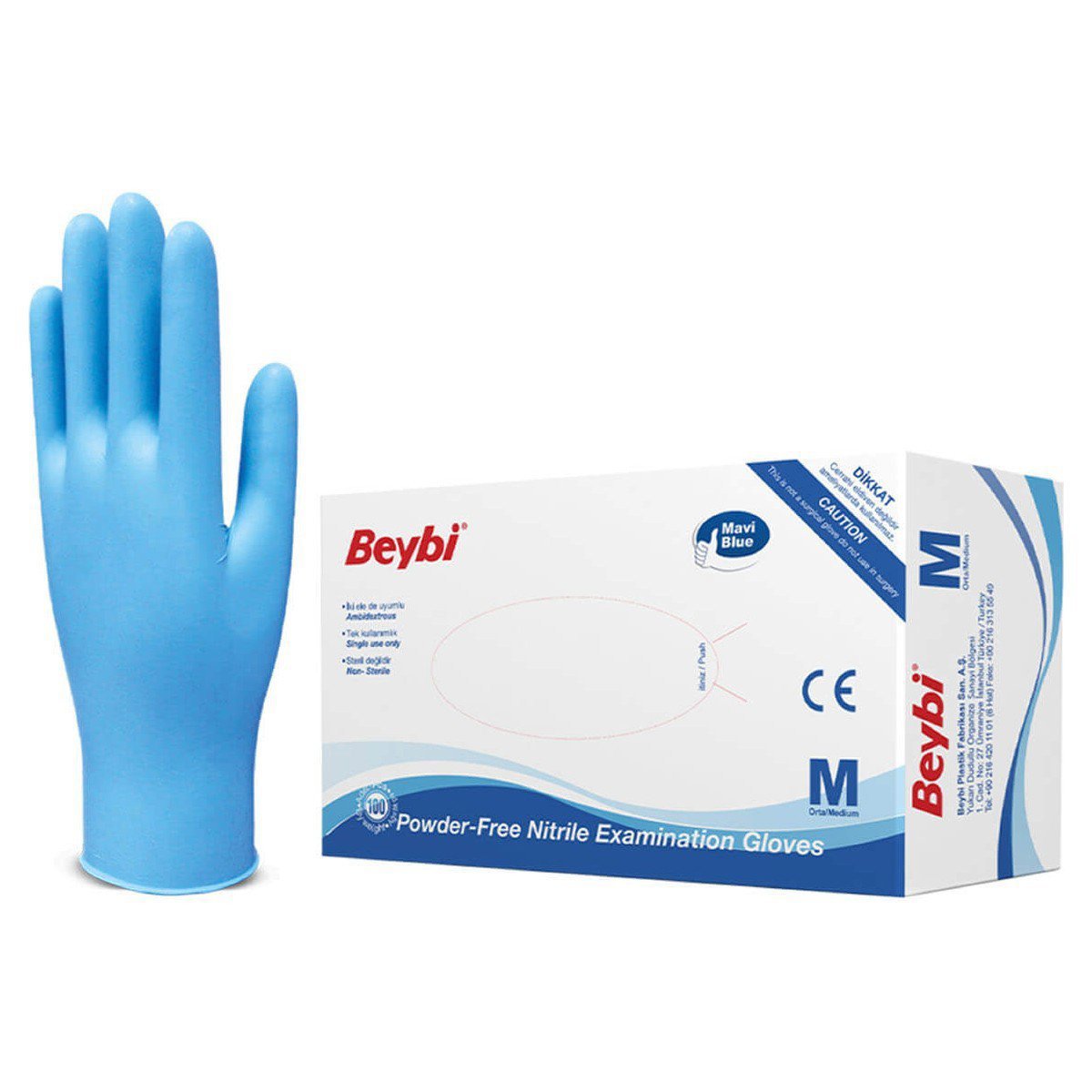 Beybi Eldiven Nitril Mavi M 100'lü