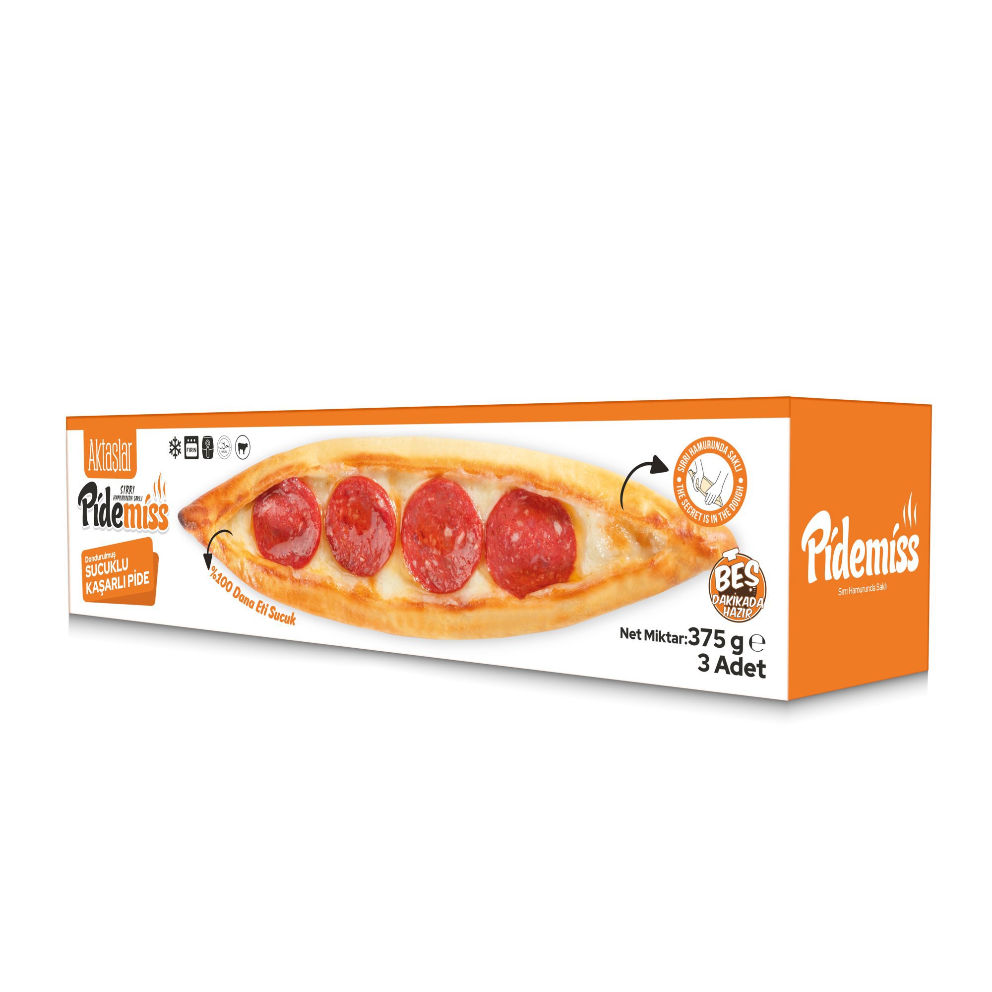 Aktaşlar Pidemiss Dondurulmuş Sucuk Kaşarlı Pide 3*125 Gr