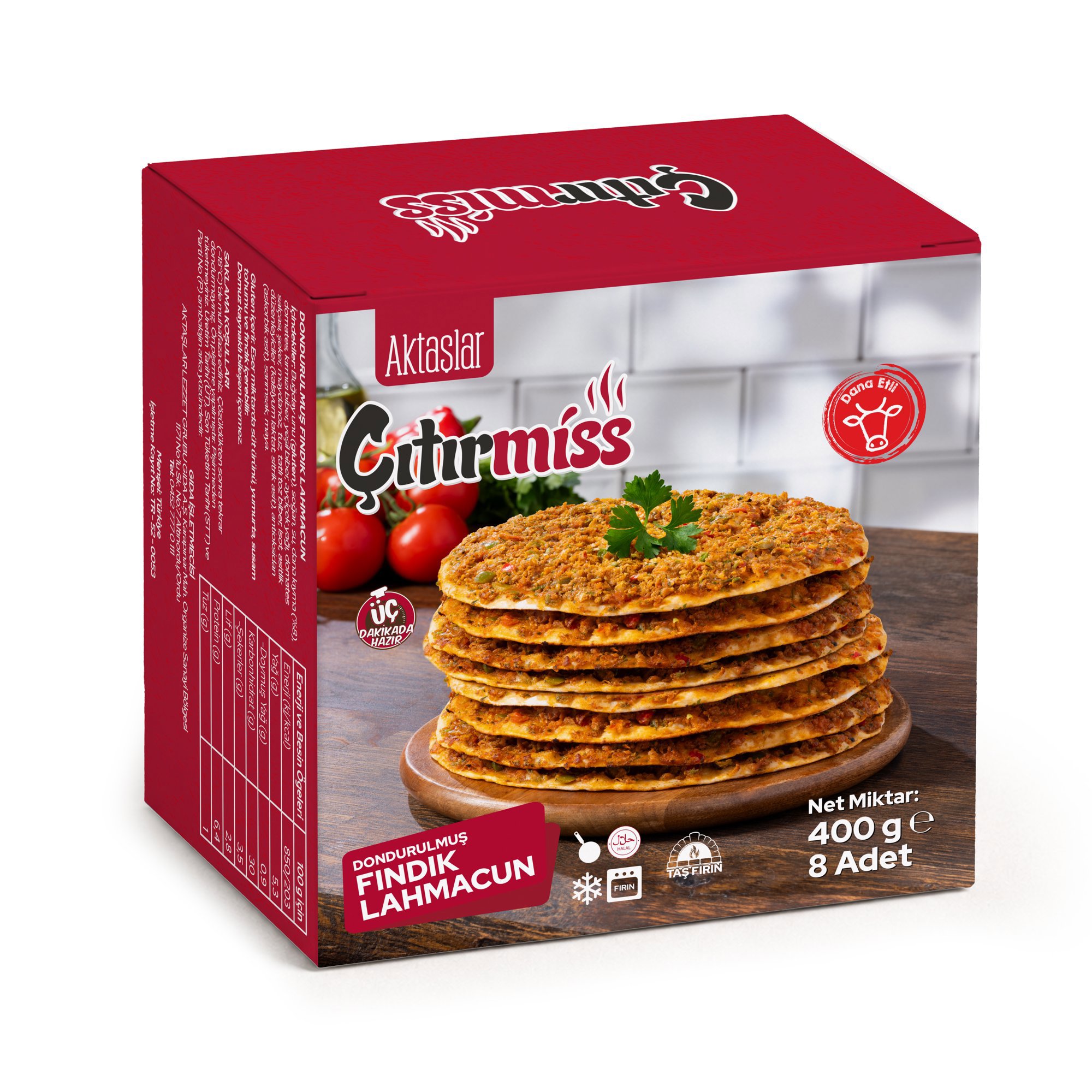 Aktaşlar Çıtırmis Dondurulmuş Kıymalı Fındık Lahmacun 8*50 Gr