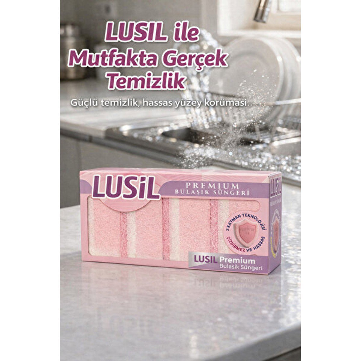 Lusil Premıum Çizdirmez Bulaşık Süngeri 4'li