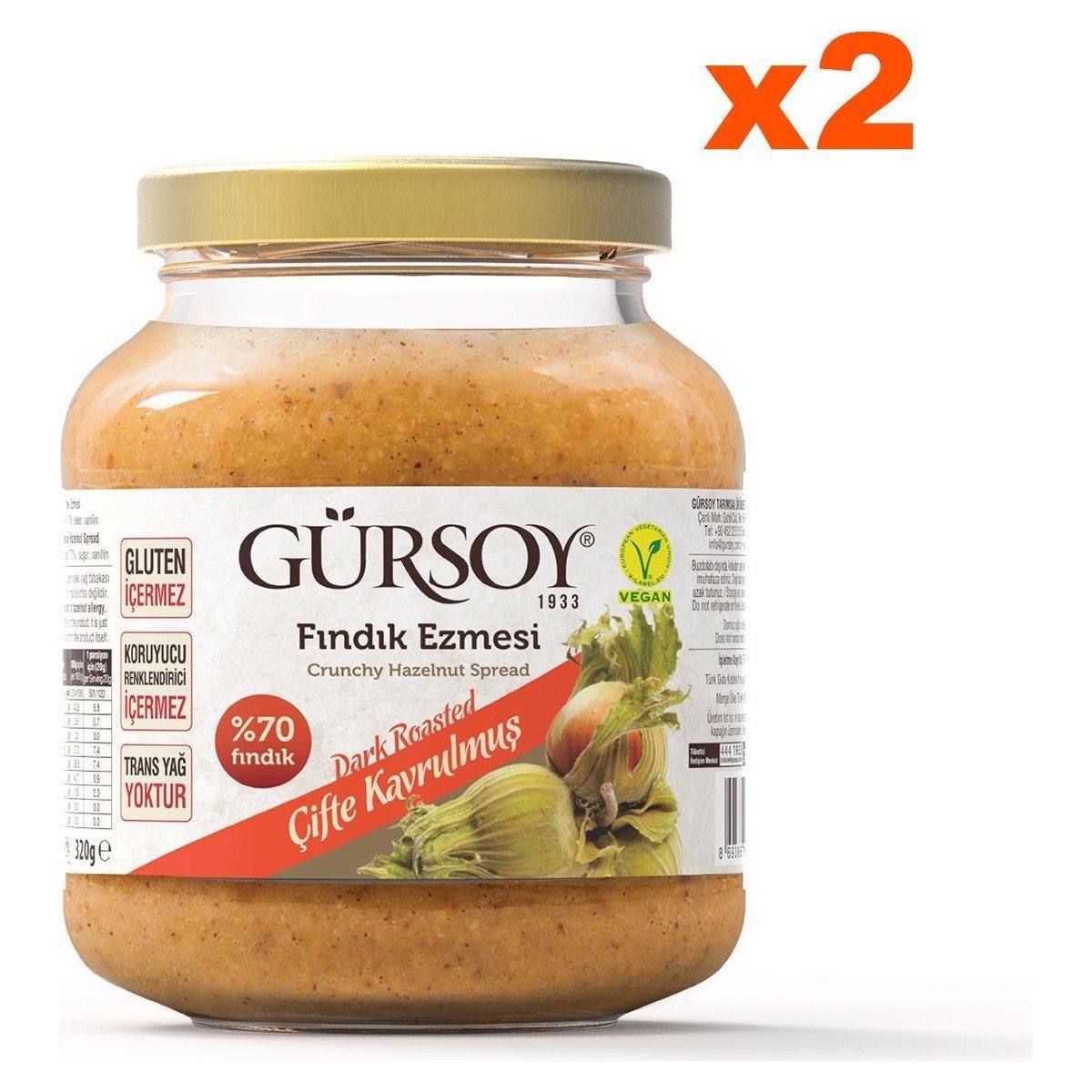 Gürsoy Çifte Kavrulmuş Fındık Ezmesi %70 Fındık 320gr