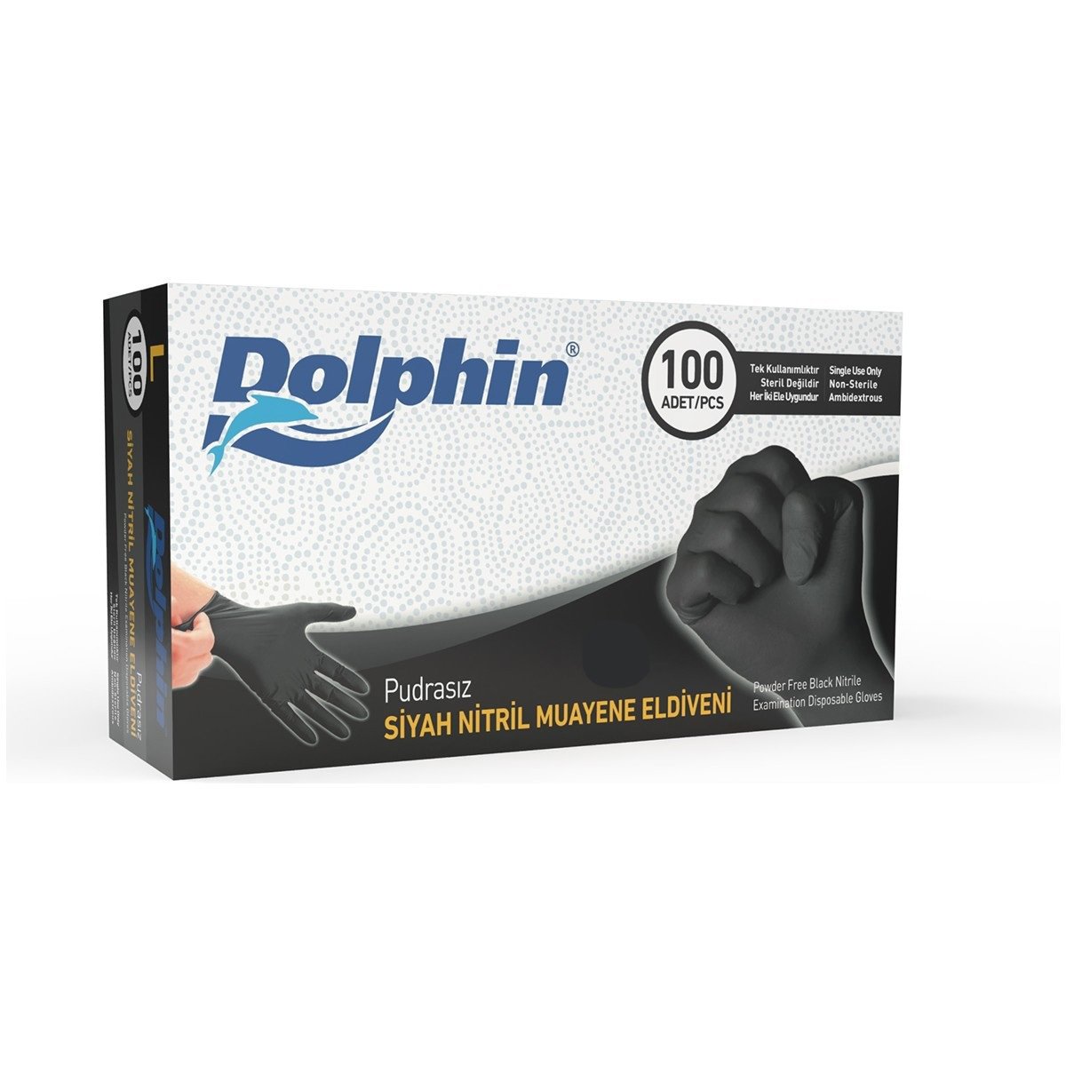 Dolphin Eldiven Nitril Siyah Eldiven M 100'li