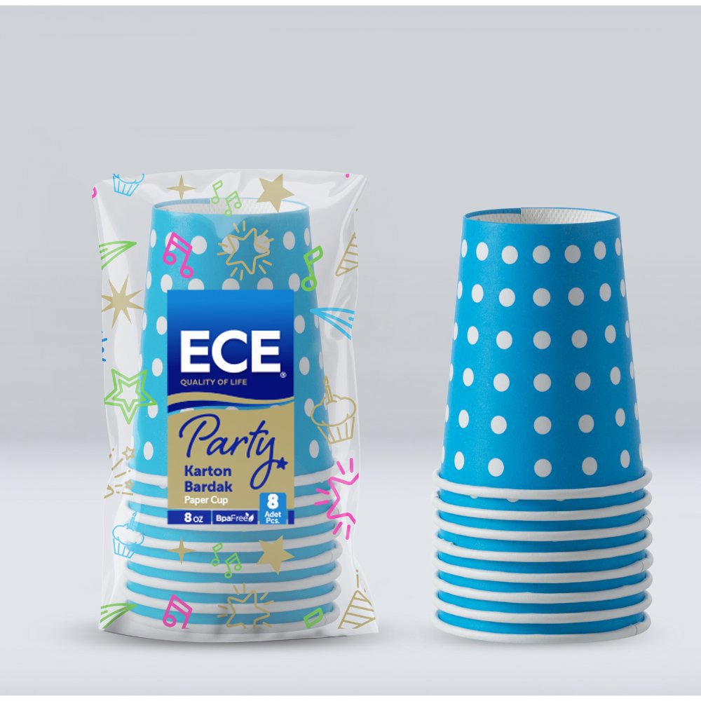 ECE PARTY KAĞIT BARDAK MAVİ 8 Oz 8'li (x24) PL:105