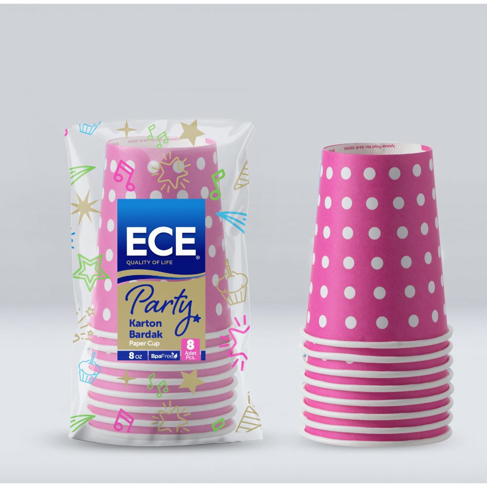 ECE PARTY KAĞIT BARDAK PEMBE 8 Oz 8'li (x24) PL:105