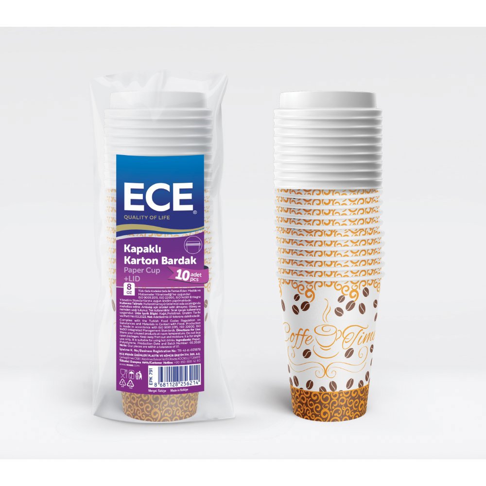 ECE KAĞIT BARDAK+KAPAK 8 Oz 10'lu (x36) PL:30