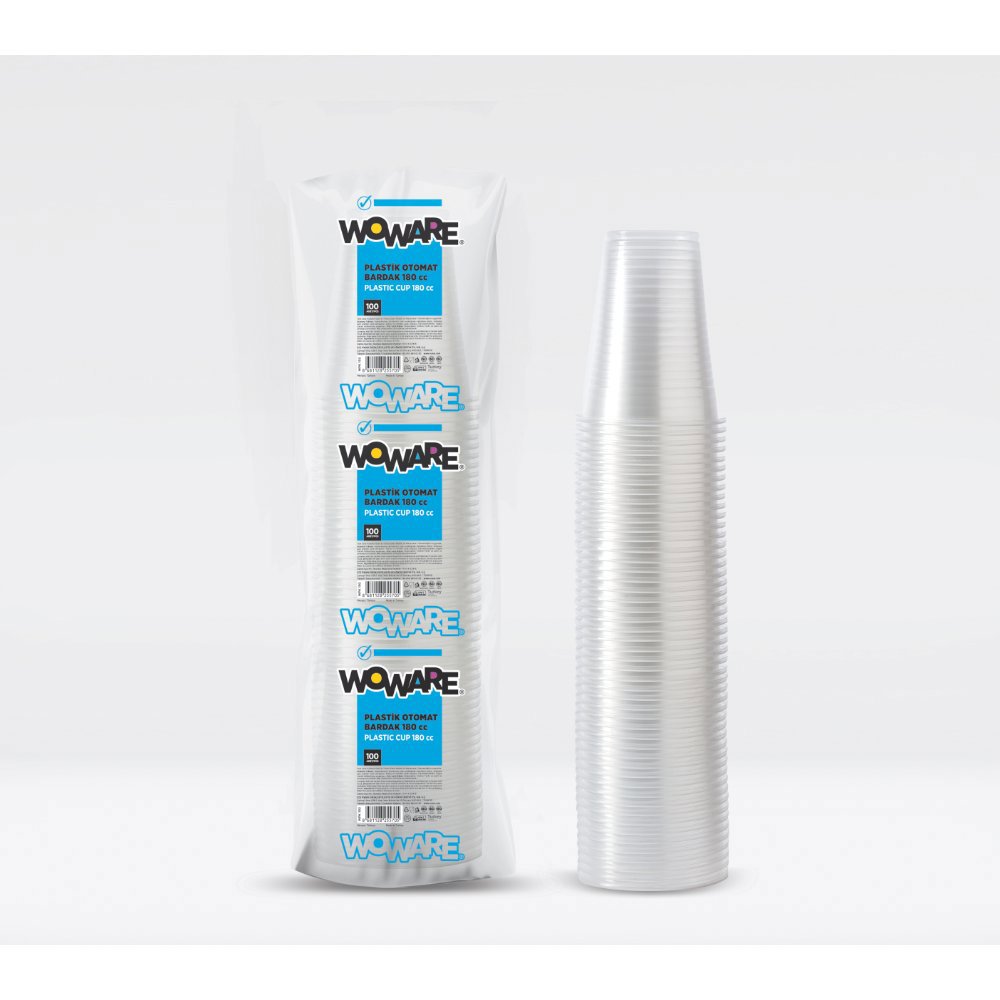 WOWARE PLASTİK BARDAK ŞEFFAF 180cc 1,1gr 100'lü (x30) PL:25