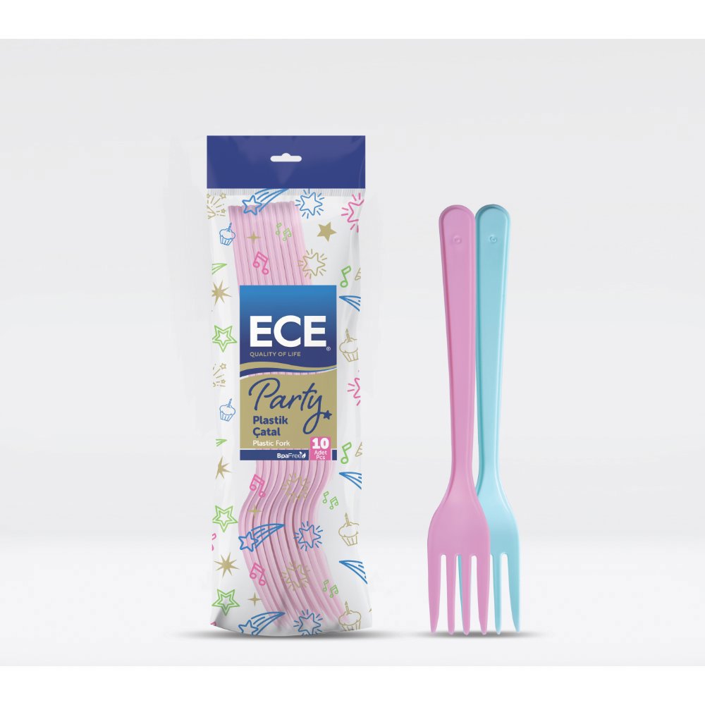 ECE PARTY PLASTİK ÇATAL PEMBE 10'lu (x50) PL:105