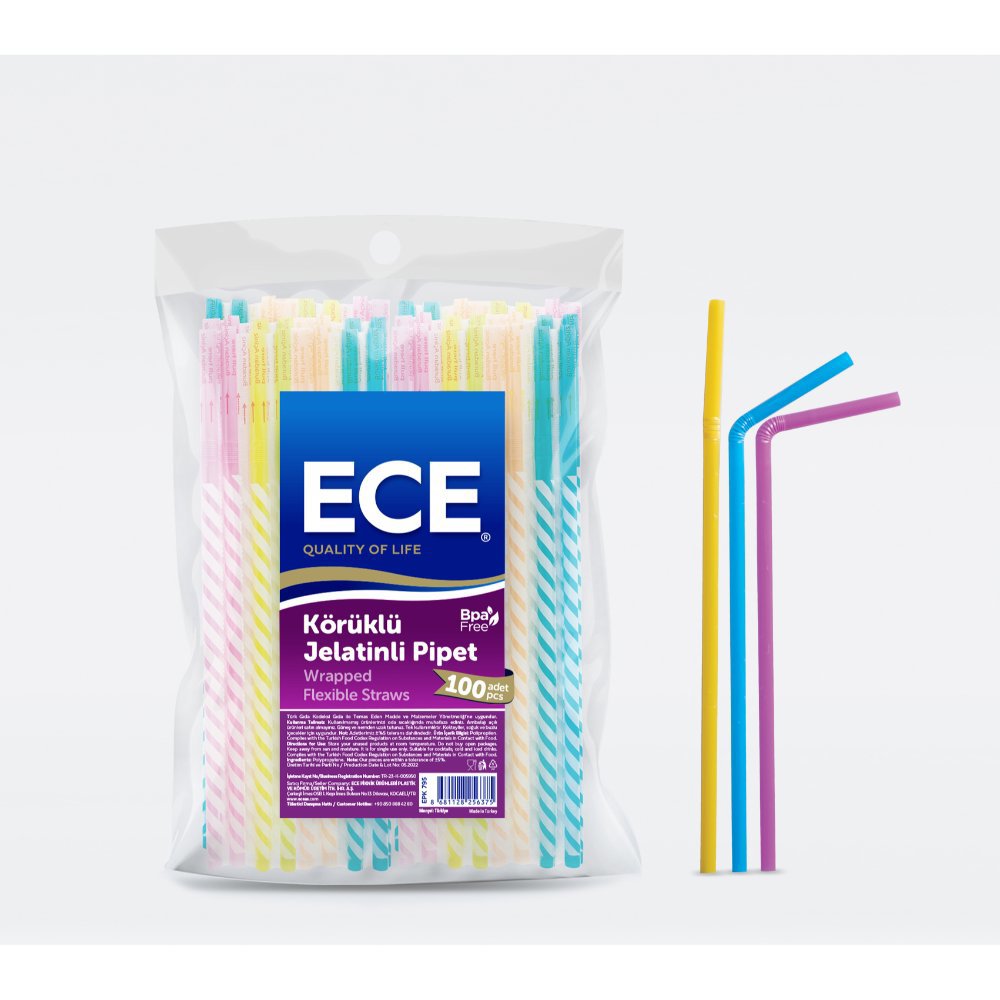 ECE PARTY PİPET JELATİNLİ KÖRÜKLÜ RENKLİ 0,7cm 100'lü (x50) PL:16