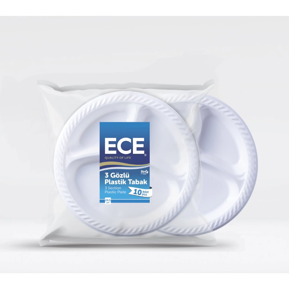 ECE PLASTİK TABAK 3 BÖLMELİ 24cm 10'lu (x30) PL:42